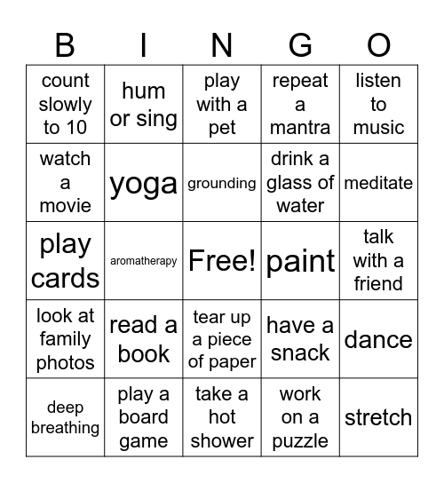 Coping Skills Bingo Card