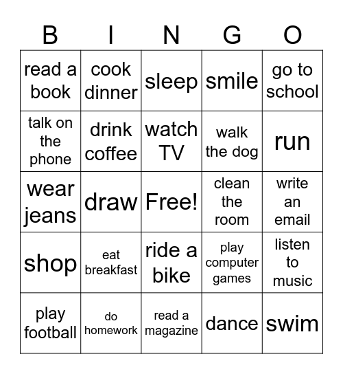 Present Simple & Continuous Bingo Card