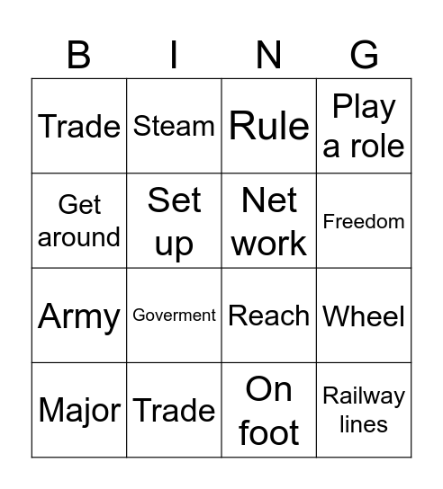 Vocabulary Unit 1 Bingo Card