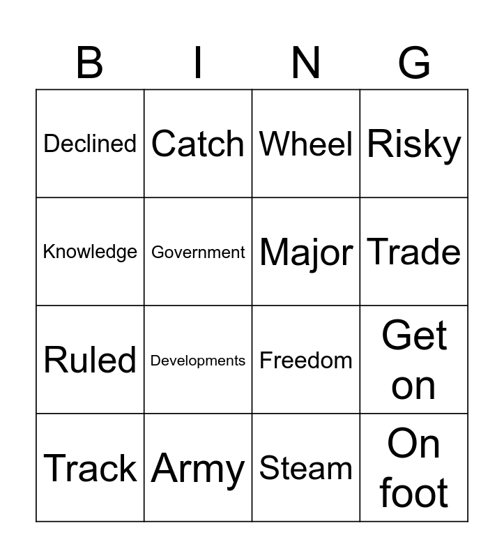 Vocabulary Unit 1 Bingo Card