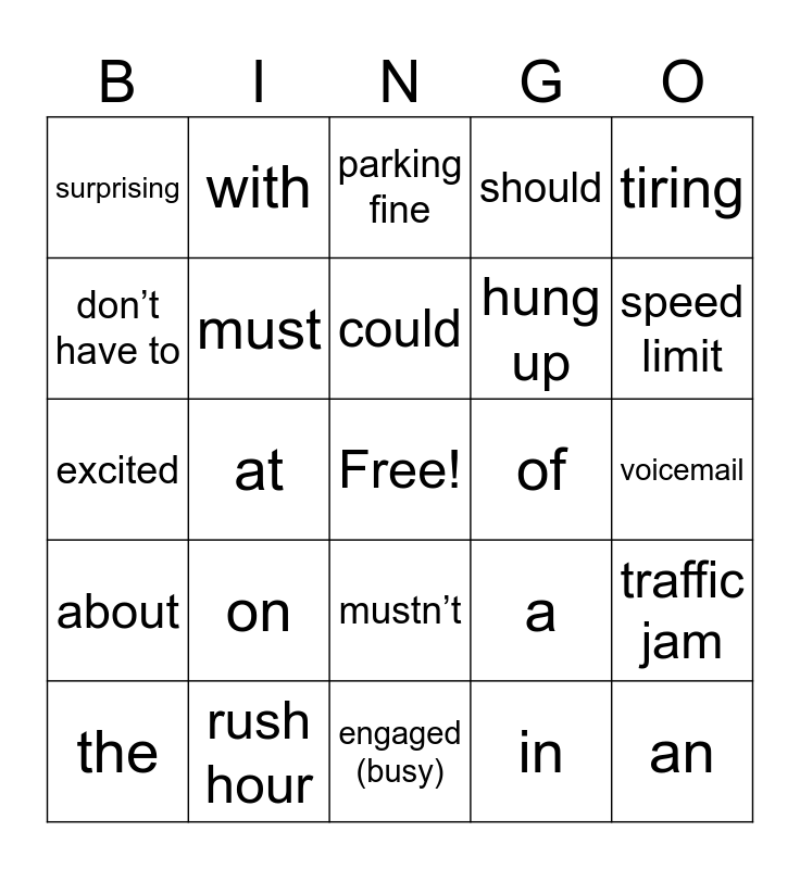 Review unit 3-4 Bingo Card