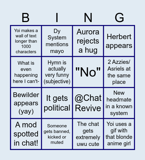 Tulpa Town Bingo Card