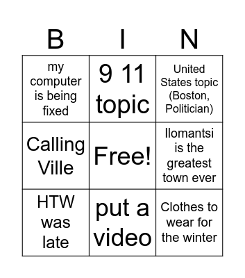 Donald's class Bingo Card