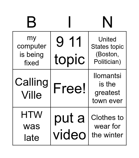 Donald's class Bingo Card