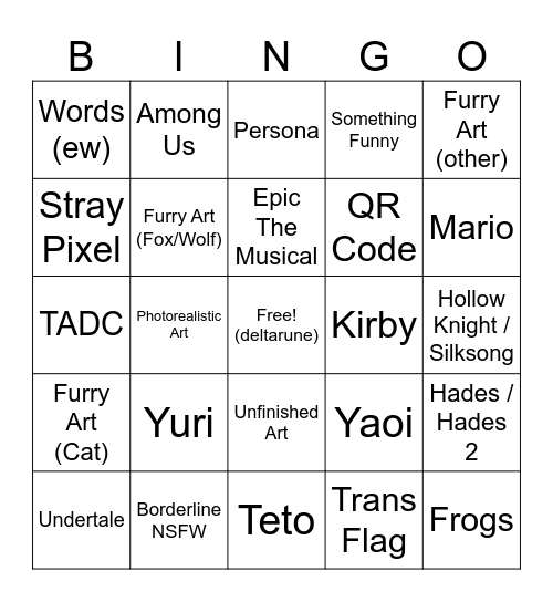 W/Place Bingo Card