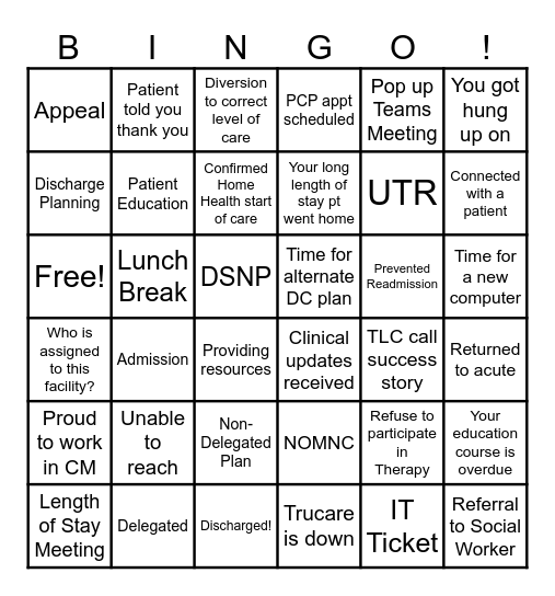 FL Case Managment Bingo Card