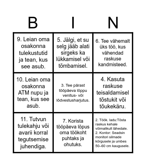 Ergonoomiline Bingo Card