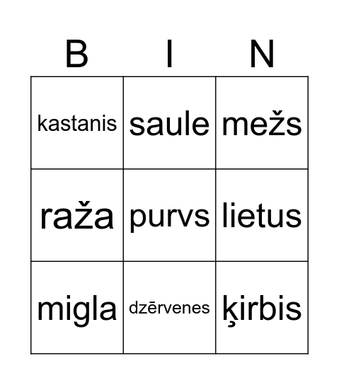 rudens Bingo Card