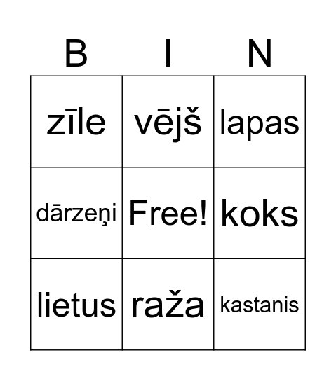 Rudens Bingo Card