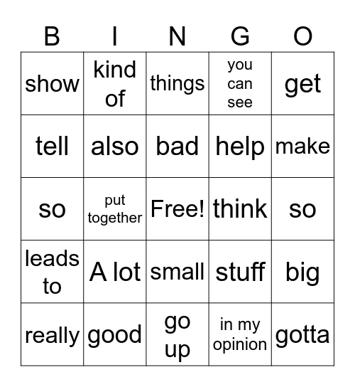Academic Tone Bingo Card
