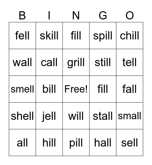 Level E-all-ell-ill Bingo Card