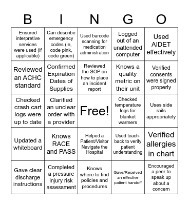 QUALITY BINGO Card