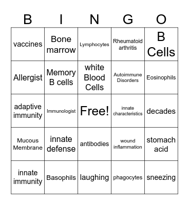 Immune System Review Bingo Card