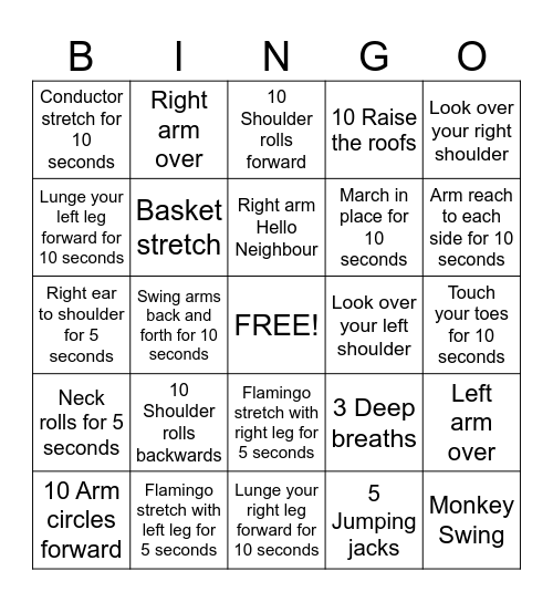 Stretch Bingo Card