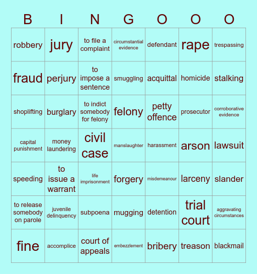 Legal Bingo Card