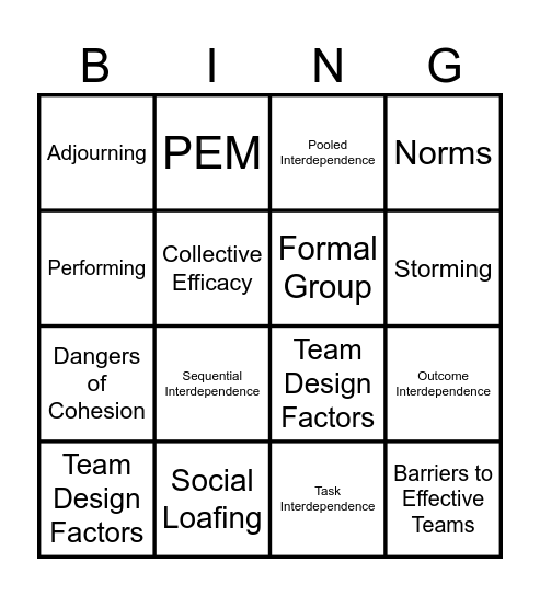 Dope Game Bingo Card