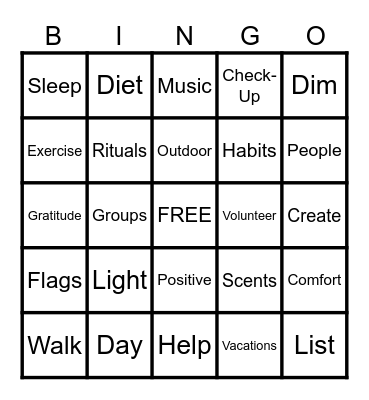 Seasonal Affective Disorder Bingo Card
