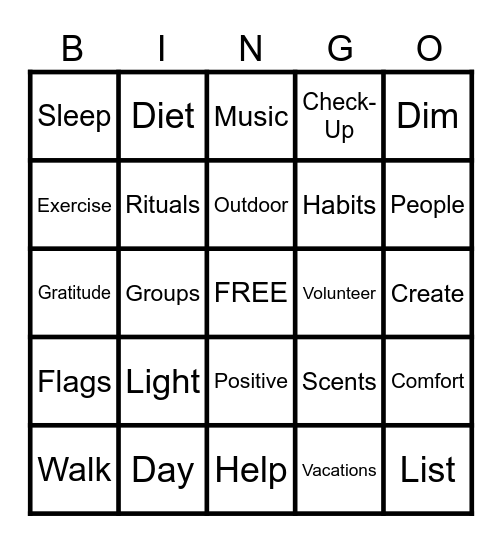 Seasonal Affective Disorder Bingo Card