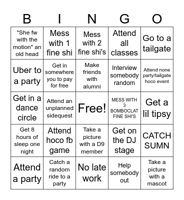 PV hoco Bingo Card