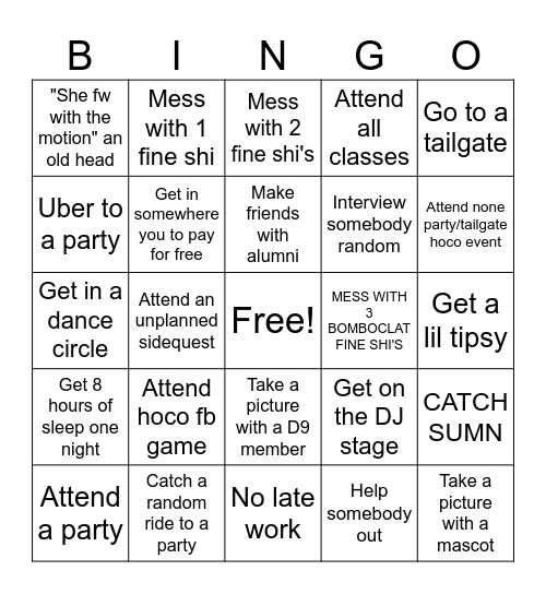 PV hoco Bingo Card