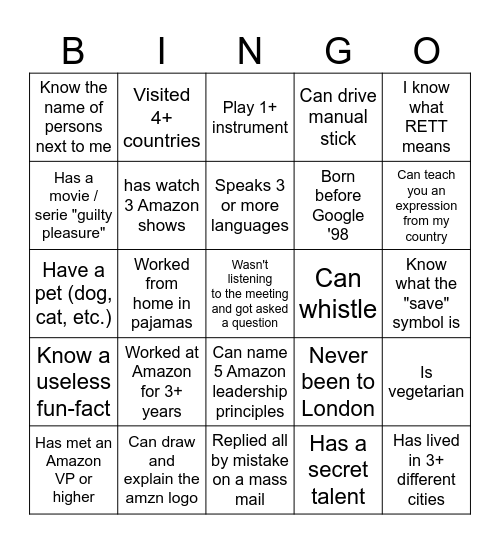 RETT Bingo Card