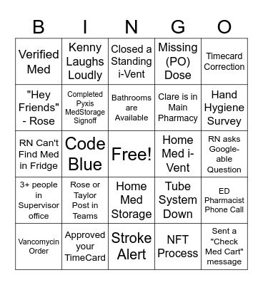 Pharmacy Week - Pharmacist Bingo Card
