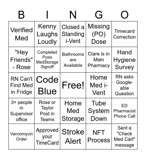 Pharmacy Week - Pharmacist Bingo Card