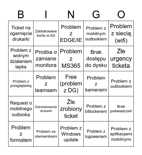 IT Support Bingo Card