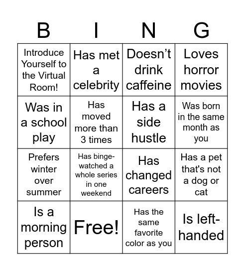Mixer Bingo Card