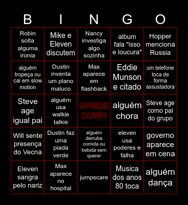 STRANGER THINGS Bingo Card