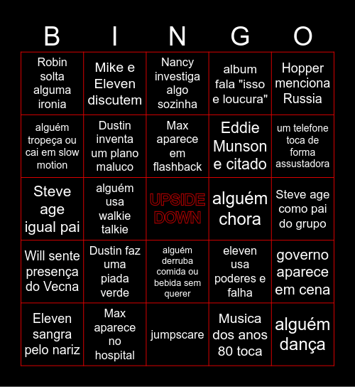 STRANGER THINGS Bingo Card