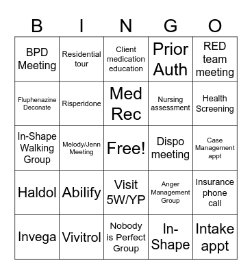 Riverbend Clinical Bingo Card