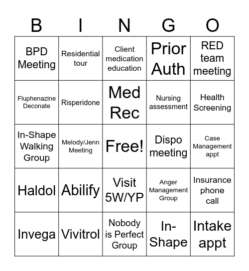 Riverbend Clinical Bingo Card