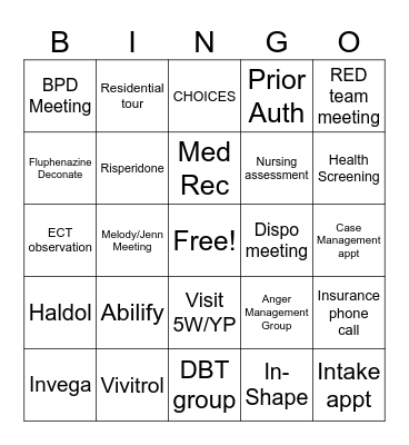 Riverbend Clinical Bingo Card