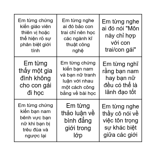 Bình đẳng BINGO Card