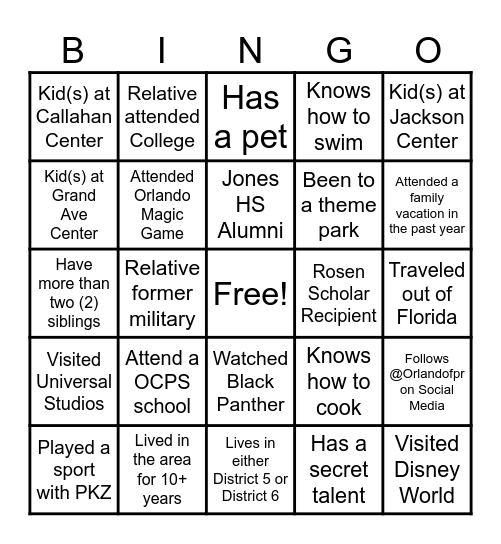 PKZ/HHKZ Family Game Night Bingo Card