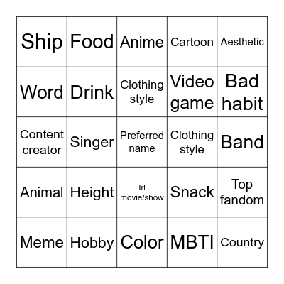 Untitled Bingo Card