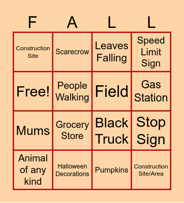 Fall Scenic Bingo Card