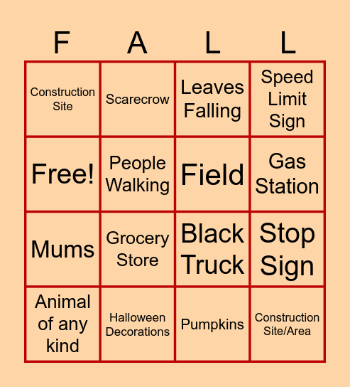 Fall Scenic Bingo Card