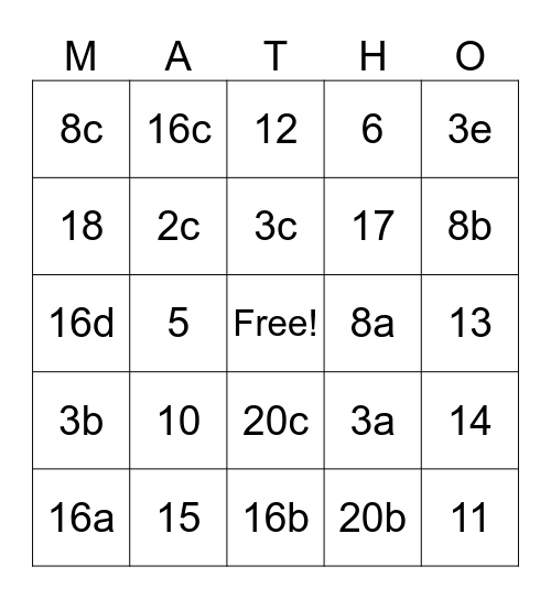 Ch. 4 MATHO REVIEW Bingo Card