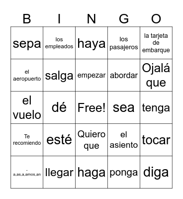 Present Subjunctive Bingo Card