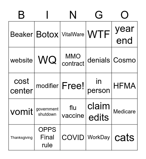 CDM Team Meeting Bingo Card