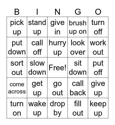 Phrasal Verbs Bingo Card