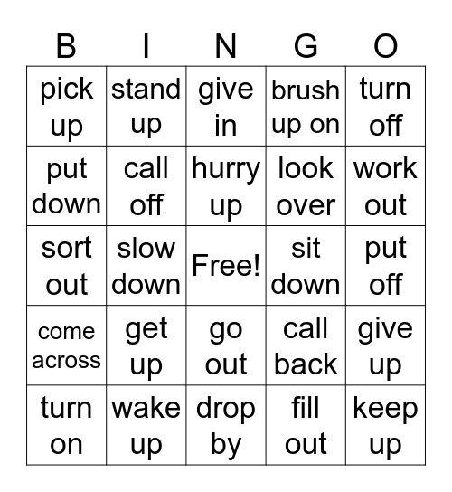 Phrasal Verbs Bingo Card