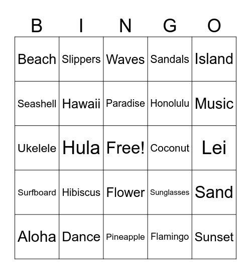 ALOHA Bingo Card