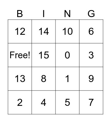 0-15 numeros Bingo Card