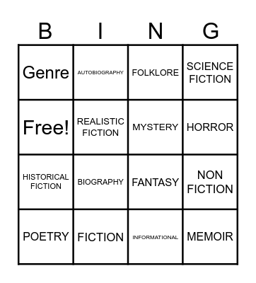 GENRE Bingo Card
