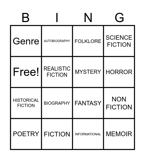 GENRE Bingo Card