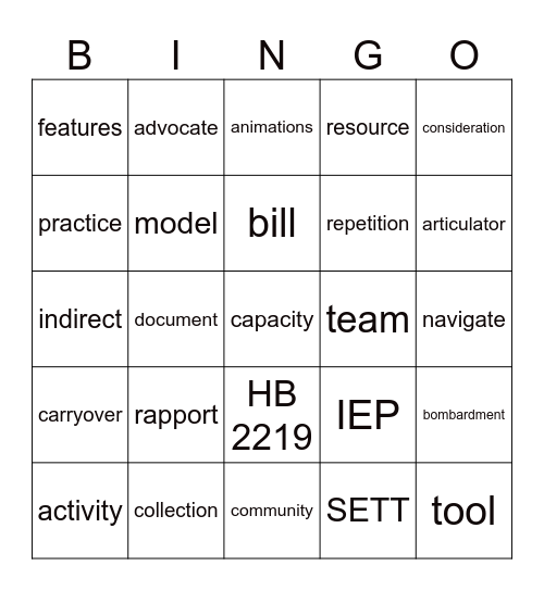 Building Capacity with AAC Bingo Card