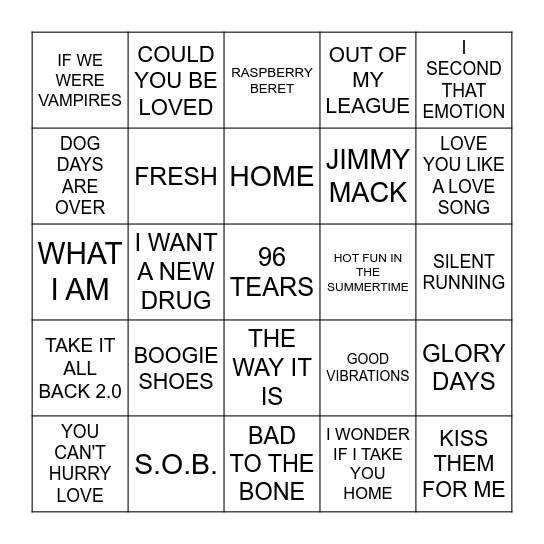 .....& THE..... Bingo Card